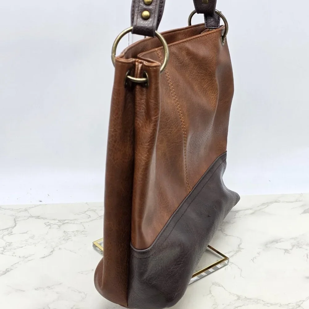 Wrangler Shoulder Bag Large Brown Faux Pebbled Leather Western Zip Hobo Casual